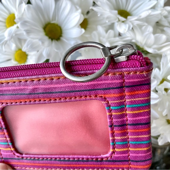 Fossil•Key~Per•Zip-Top ID Case•“Colorful”~Berry Toned Stripes•Laminated Canvas🌼 - Picture 4 of 12